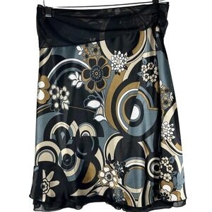 Wrapper Womens Skirt Medium Black Floral Geometric Retro Mesh Overlay Whimsigoth